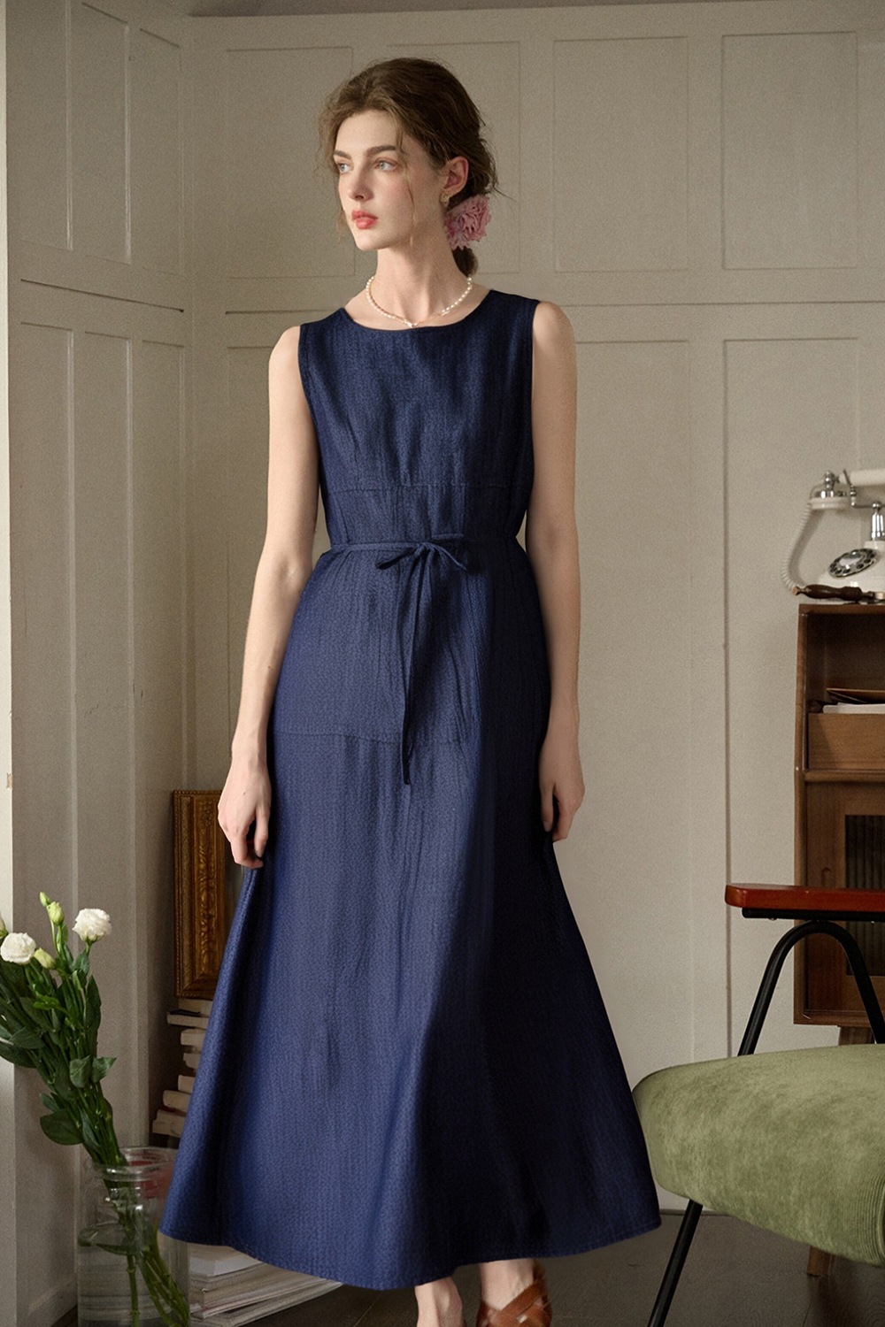 Cotton And Linen Blend Denim Dress