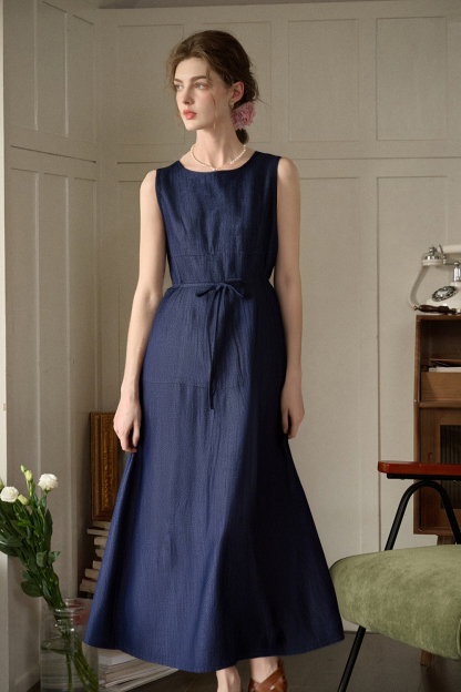 Cotton And Linen Blend Denim Dress