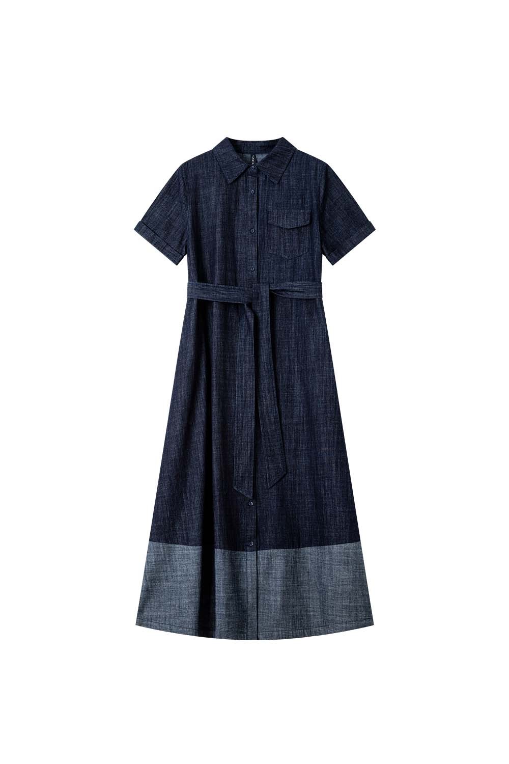 100% Cotton Contrast Denim Dress