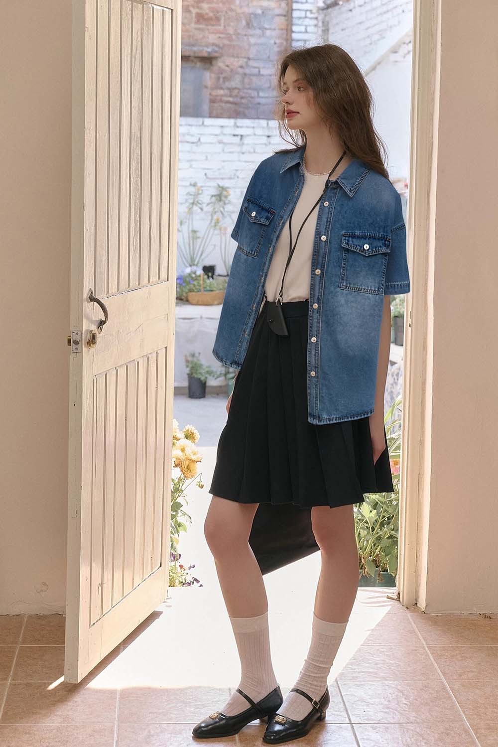 Lapel Cotton Denim Shirt