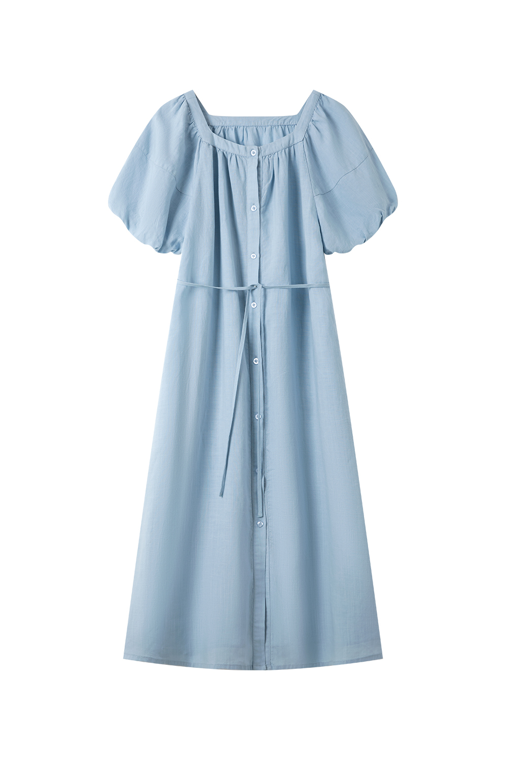 Cotton And Linen Blended Square Neck Dress