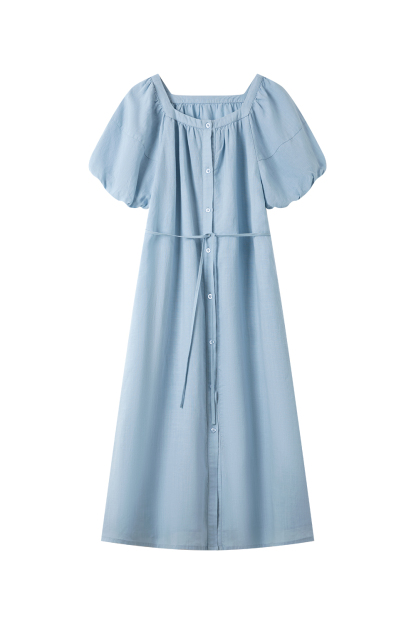 Cotton And Linen Blended Square Neck Dress