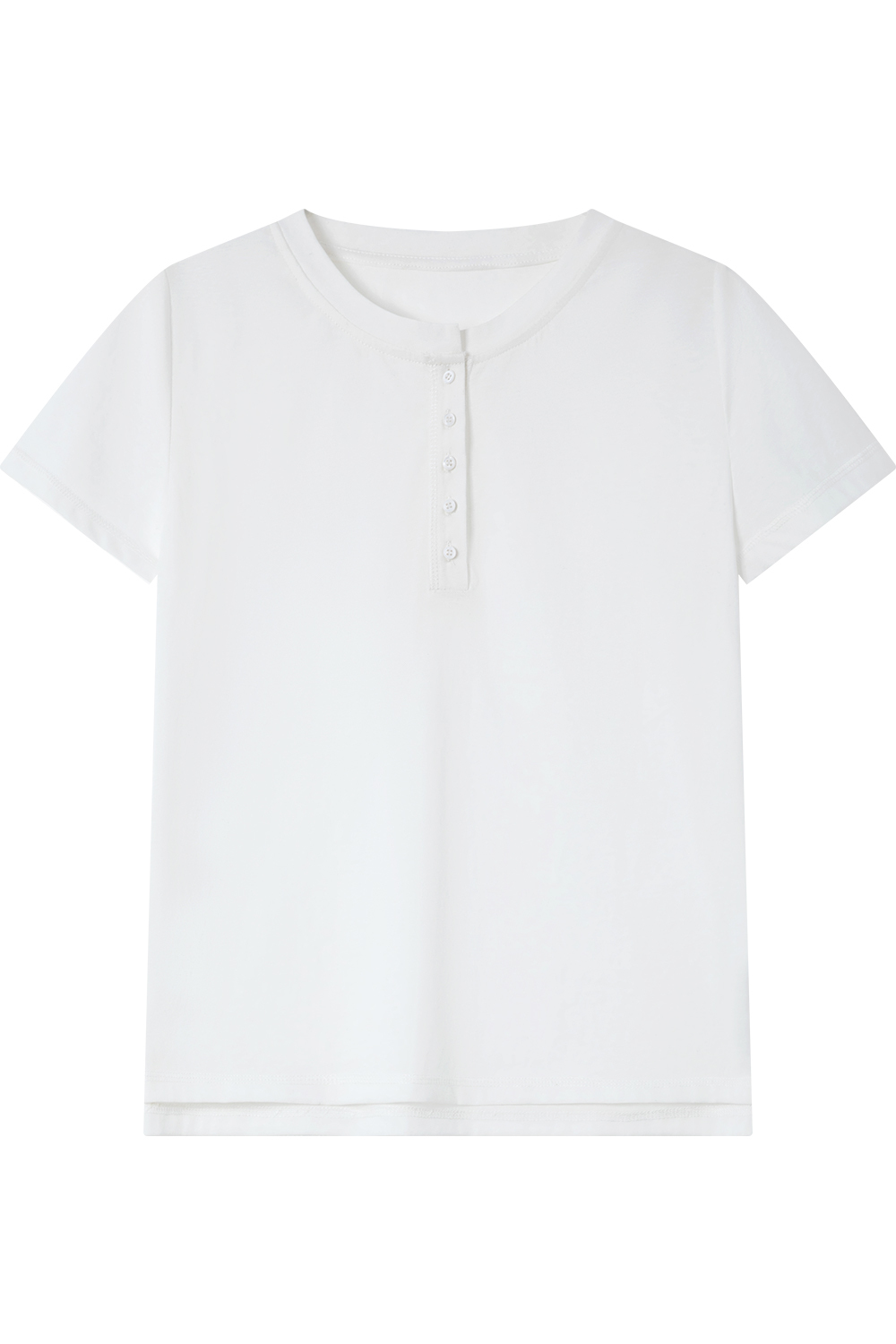 Round Neck Slit Solid Color T-Shirt