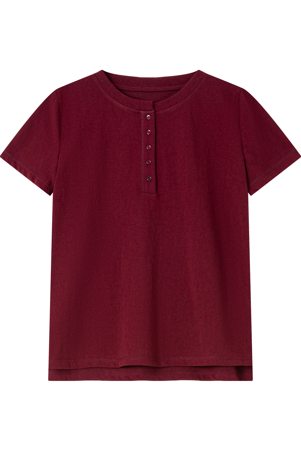 Round Neck Slit Solid Color T-Shirt