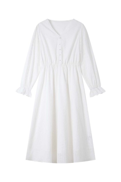 French Cotton Embroidered V-Neck Dress