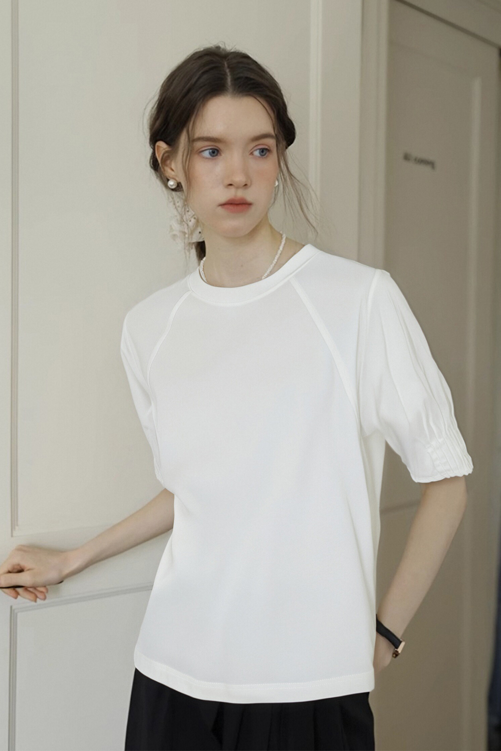100% Cotton Pleated Sleeve T-Shirt