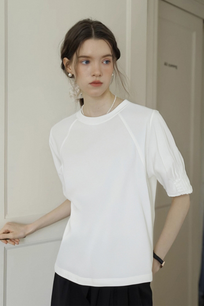 100% Cotton Pleated Sleeve T-Shirt