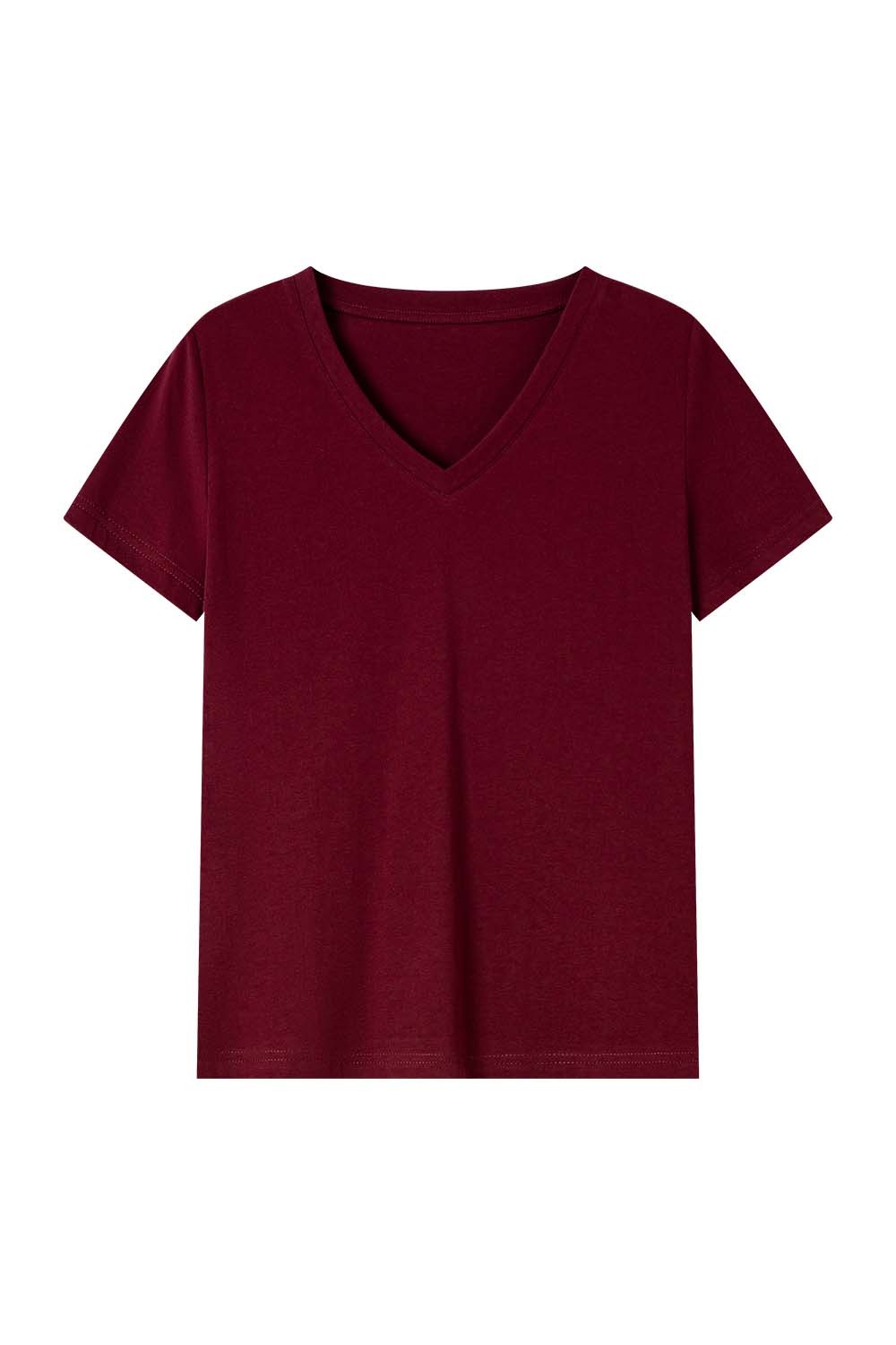 Pure Color V-Neck Casual T-Shirt