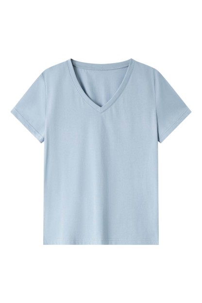 Pure Color V-Neck Casual T-Shirt