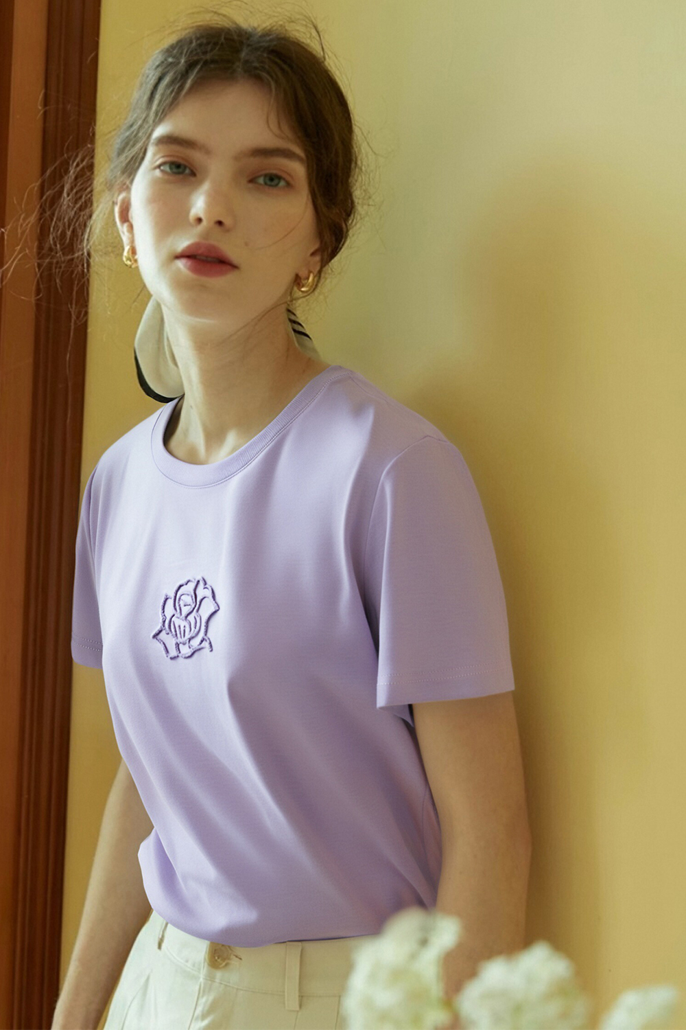 Toothbrush Embroidered Flower Design Loose T-Shirt