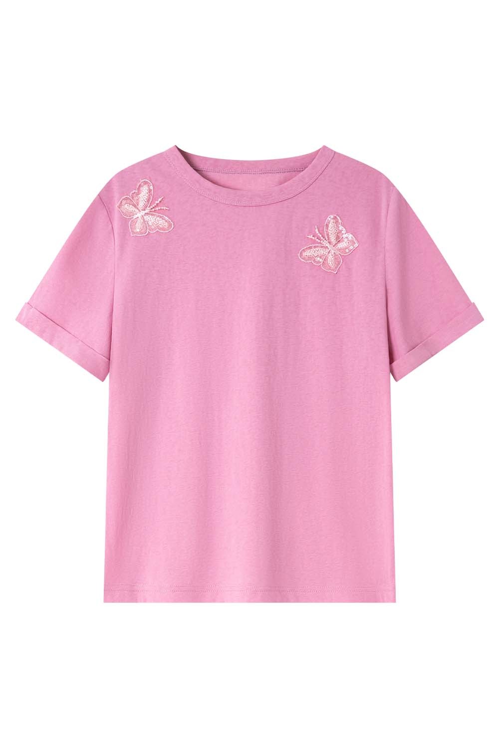 Lace Butterfly Solid Color T-Shirt