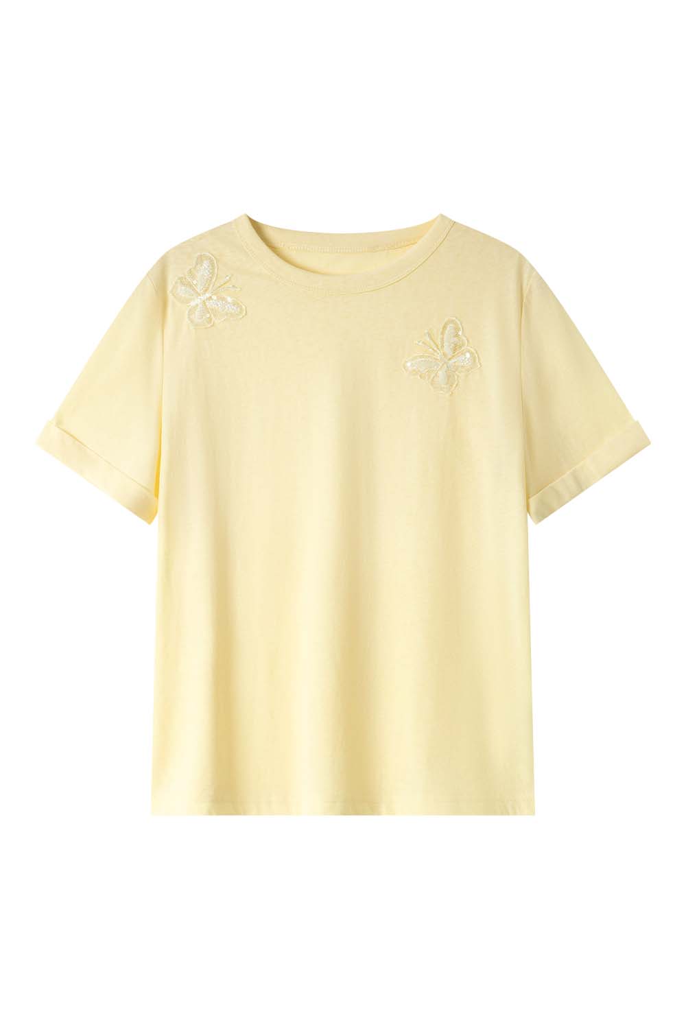 Lace Butterfly Solid Color T-Shirt