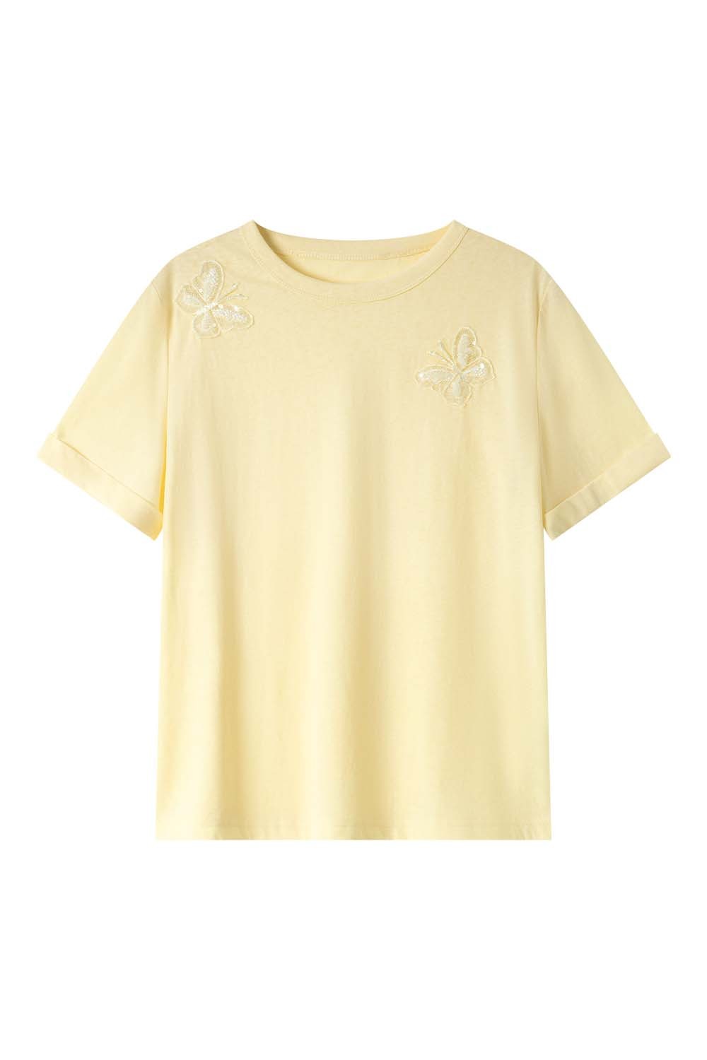 Lace Butterfly Solid Color T-Shirt