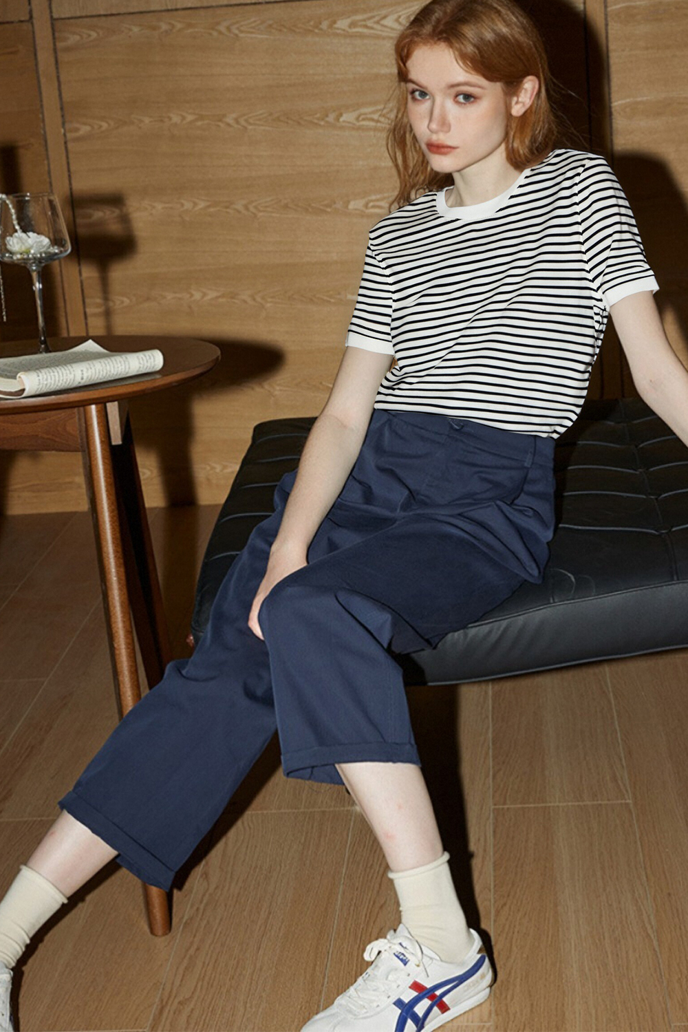 Lycocell Black And White Striped T-Shirt