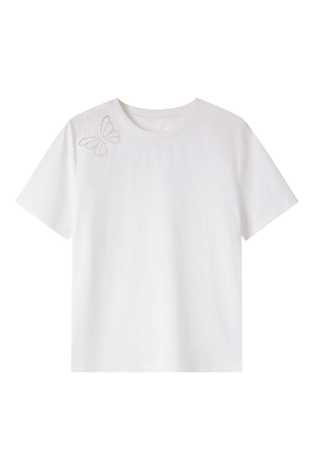 100% Cotton Butterfly Hollow T-Shirt