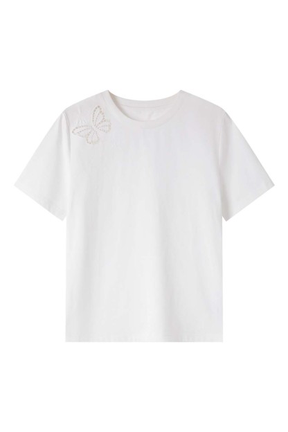 100% Cotton Butterfly Hollow T-Shirt