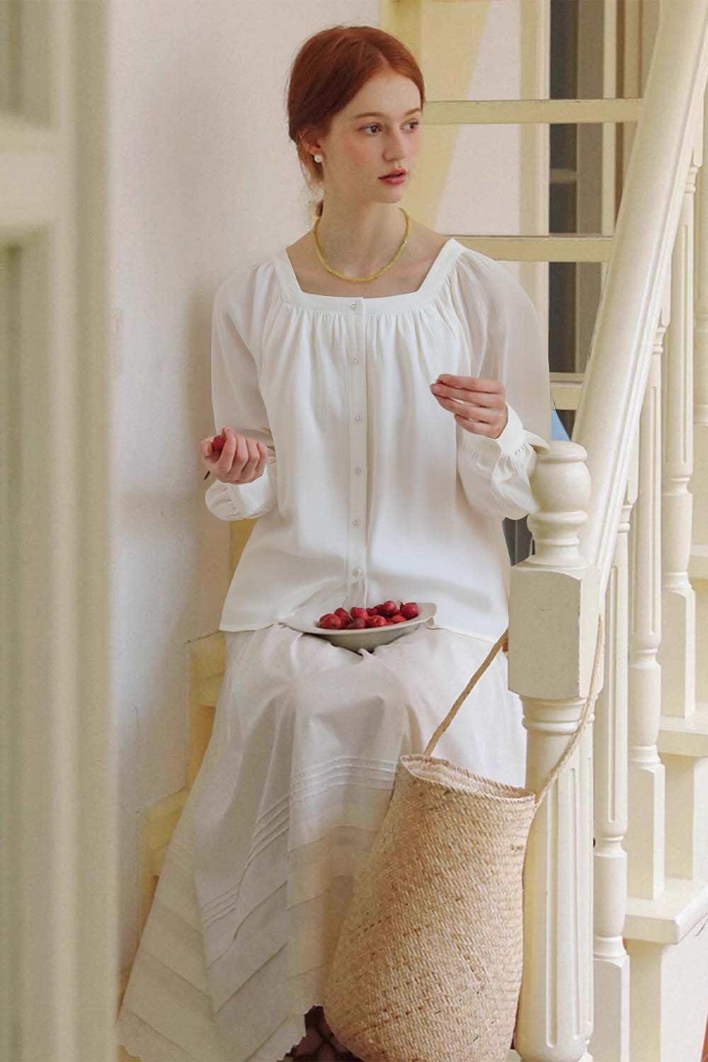 100% Cotton Square Neck Loose Shirt