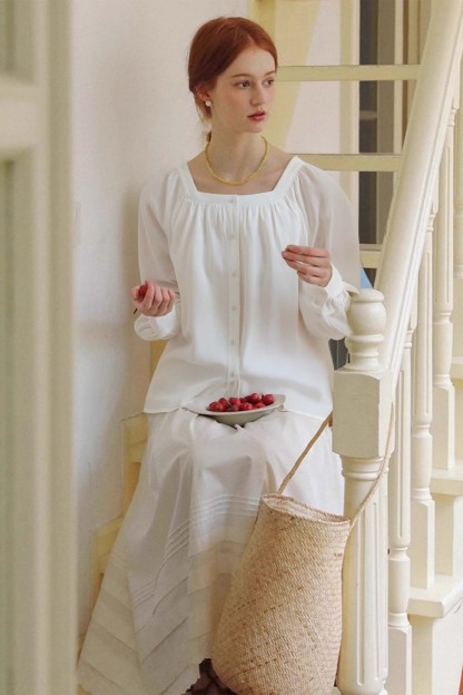 100% Cotton Square Neck Loose Shirt
