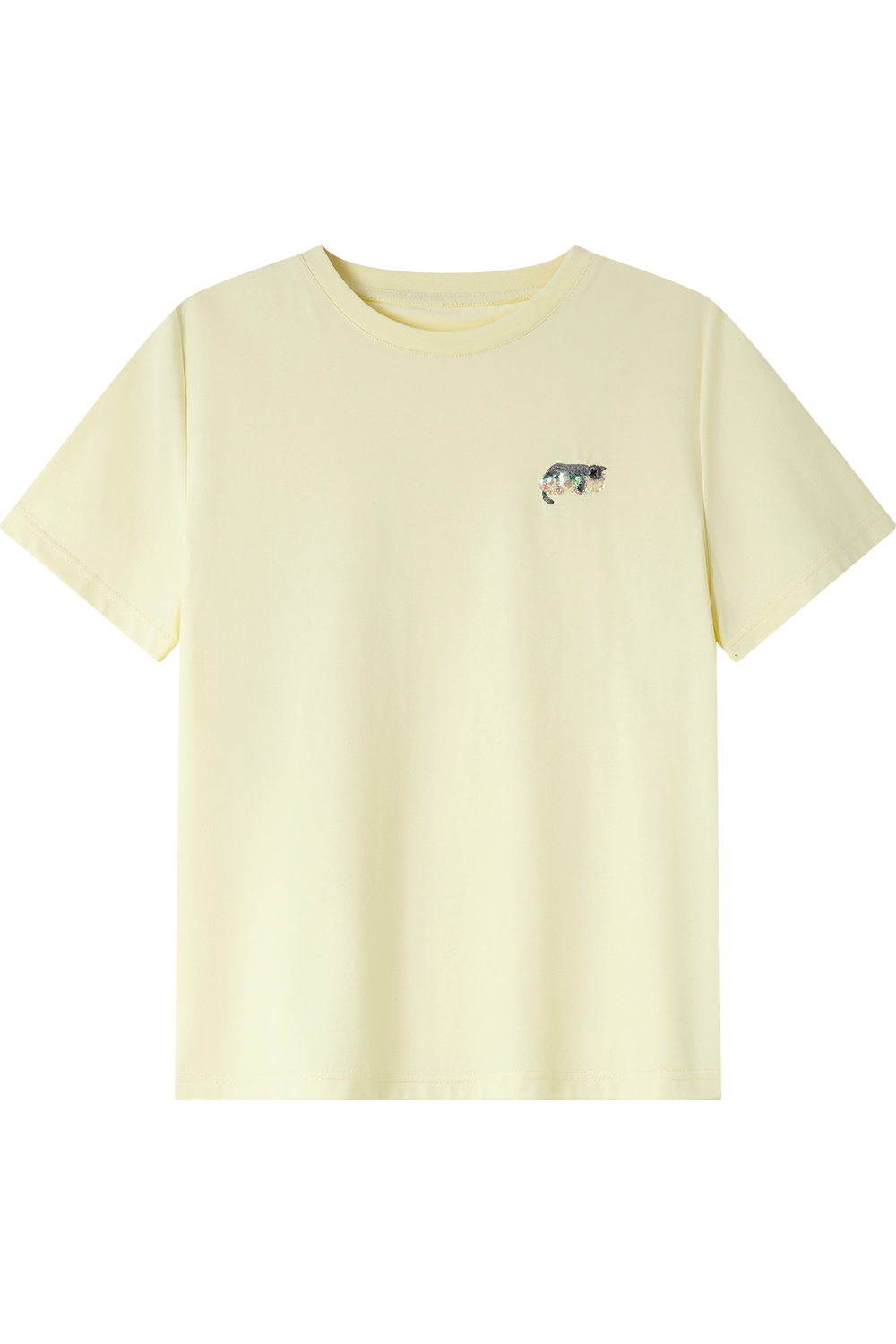 Kitten Sequin Embroidered Straight T-Shirt