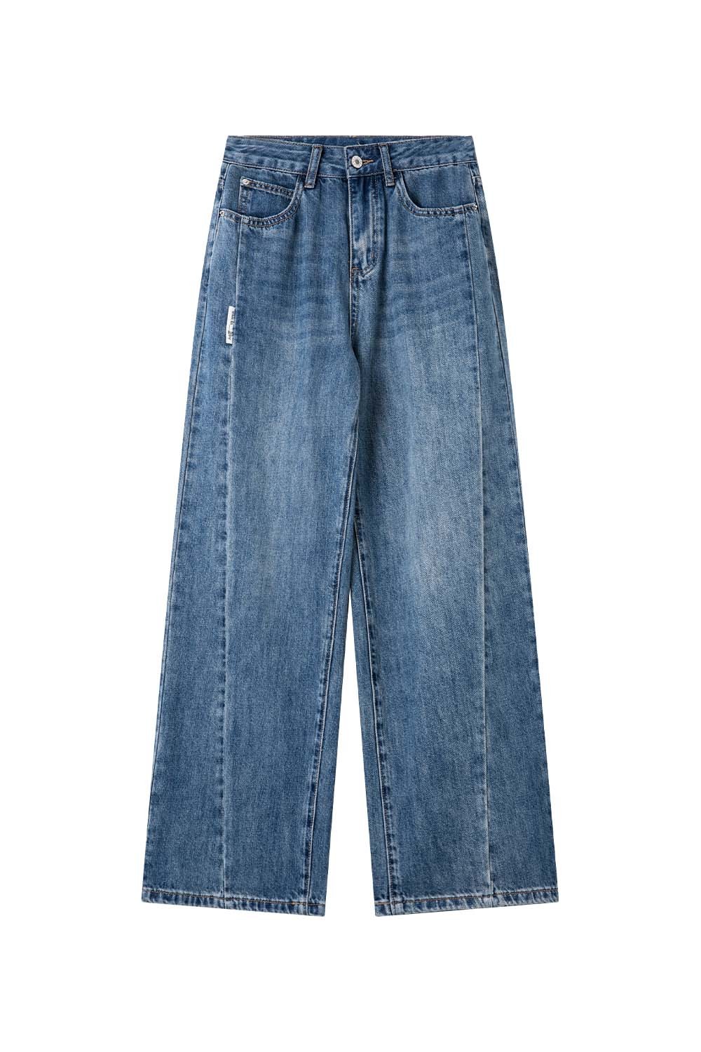 Dividing Line Decoration Denim Wide-Leg Pants