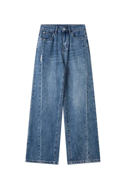 Dividing Line Decoration Denim Wide-Leg Pants