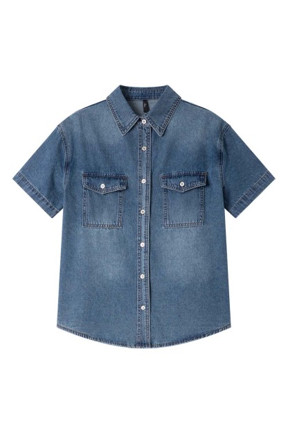 Lapel Cotton Denim Shirt