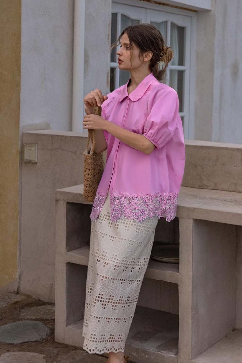 Lace Hem Casual Shirt