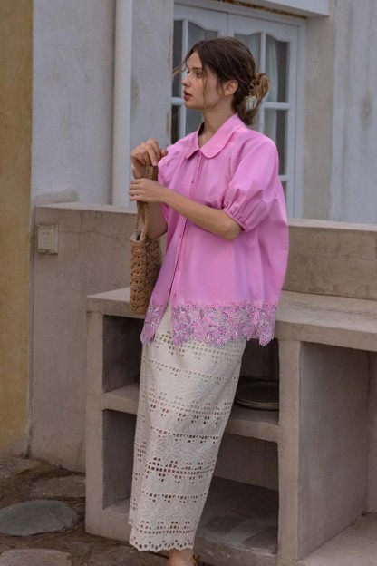 Lace Hem Casual Shirt