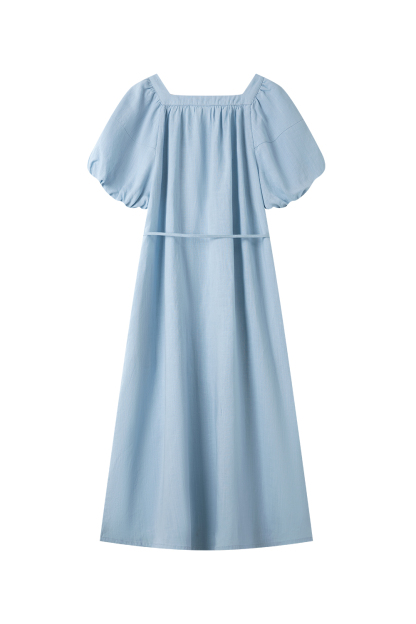 Cotton And Linen Blended Square Neck Dress
