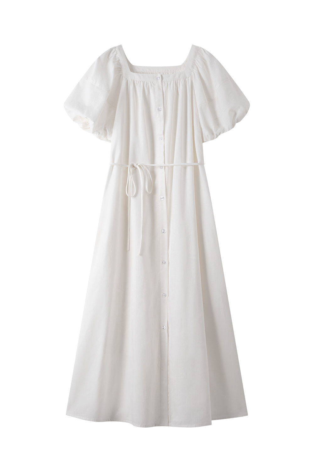 Cotton And Linen Blended Square Neck Dress