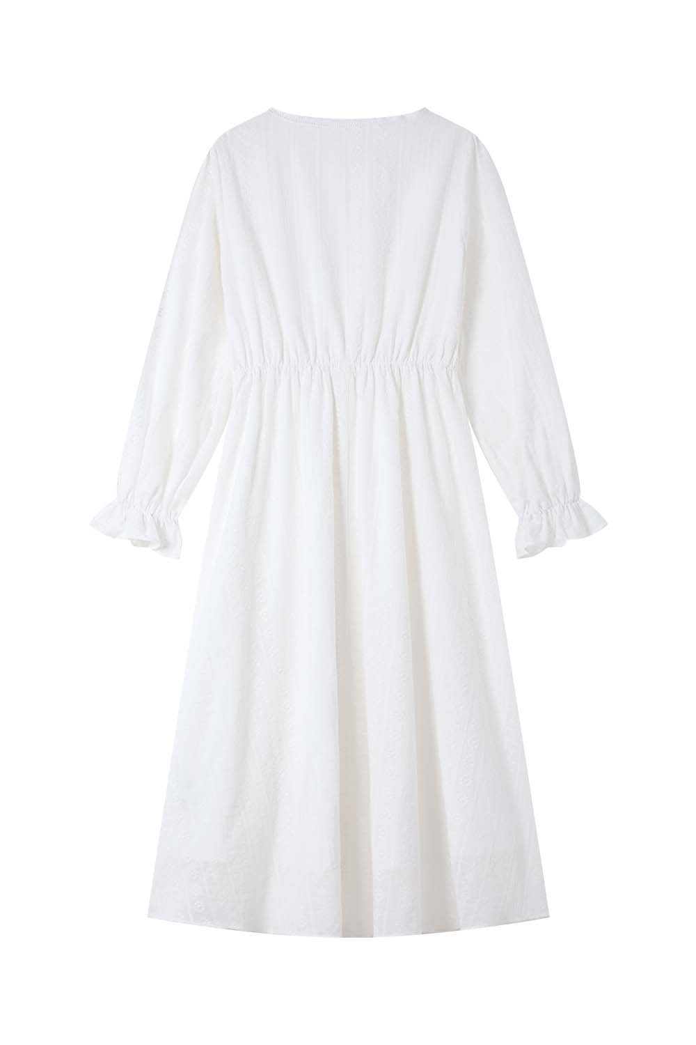 French Cotton Embroidered V-Neck Dress