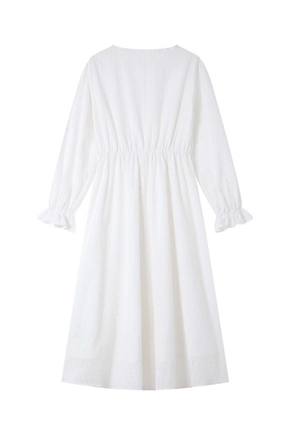 French Cotton Embroidered V-Neck Dress