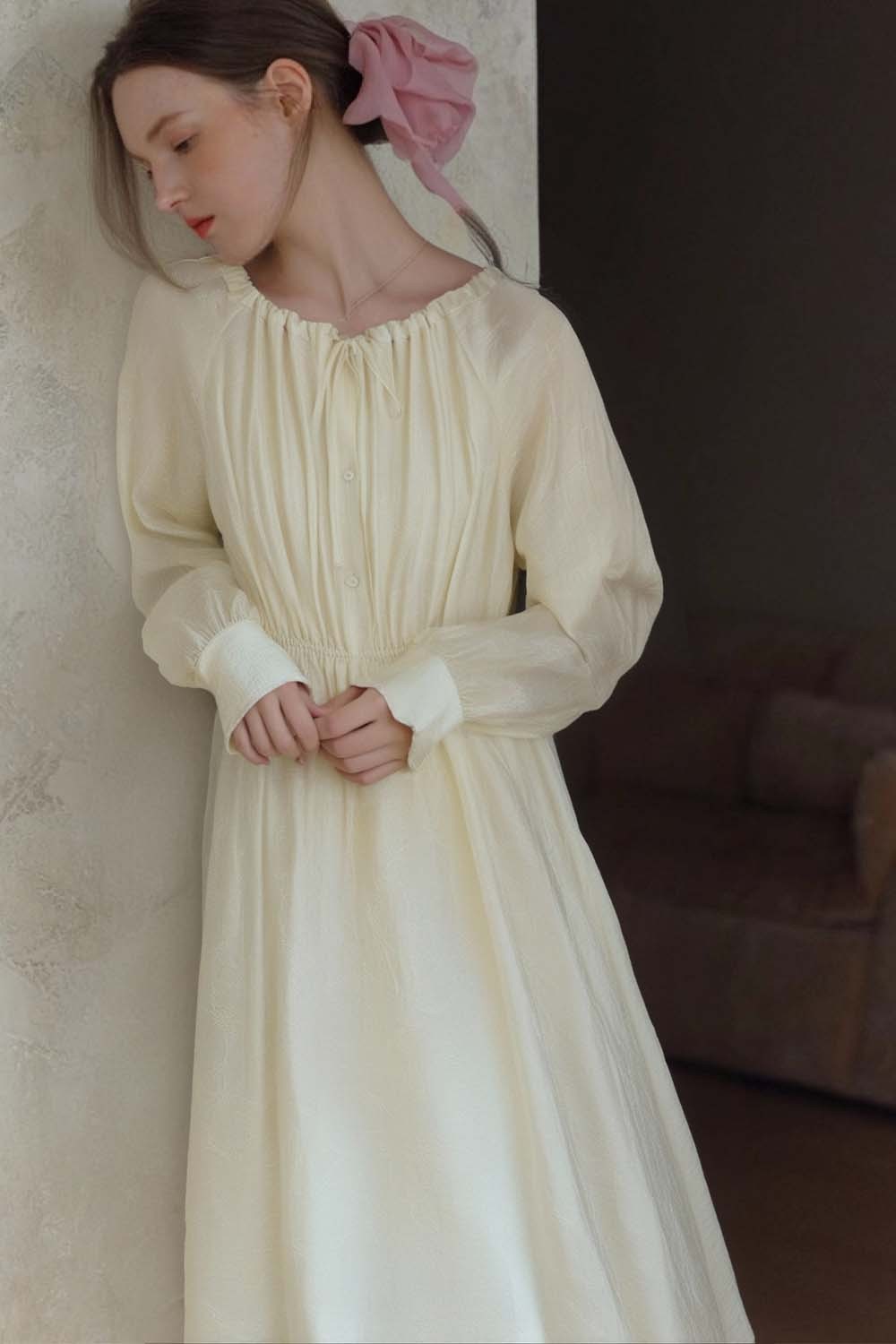 French Holiday Style Large Round Neck Dress