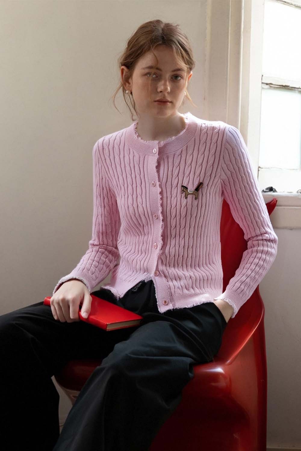 Pony Embroidered Knitted Cardigan