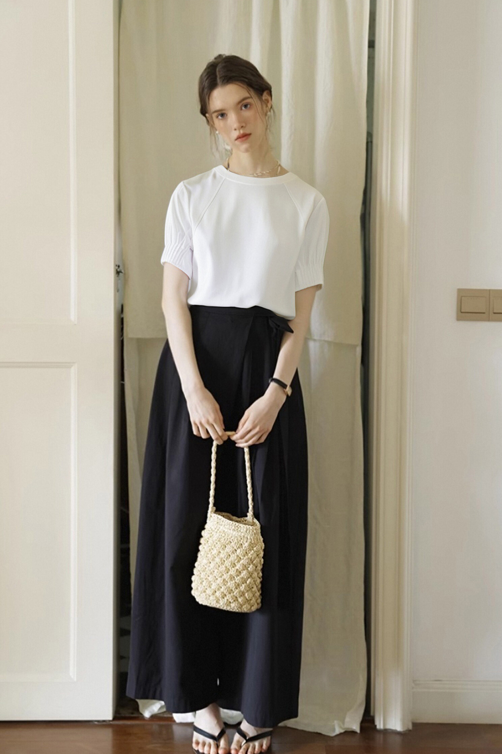 100% Cotton Pleated Sleeve T-Shirt