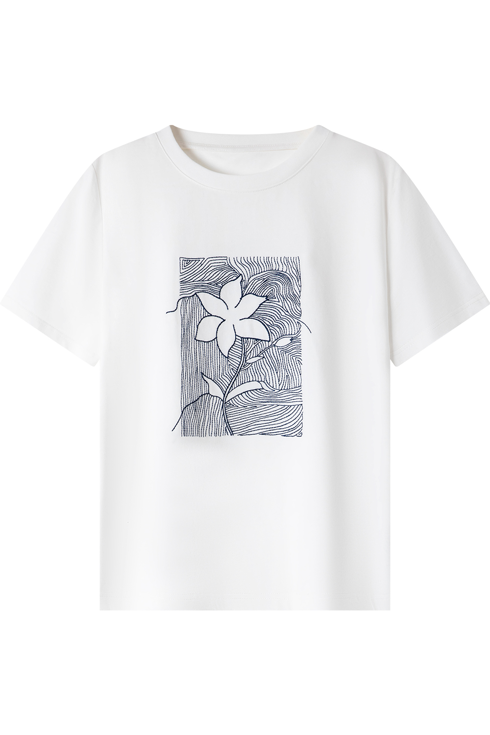 100% Cotton Flower Embroidered T-Shirt