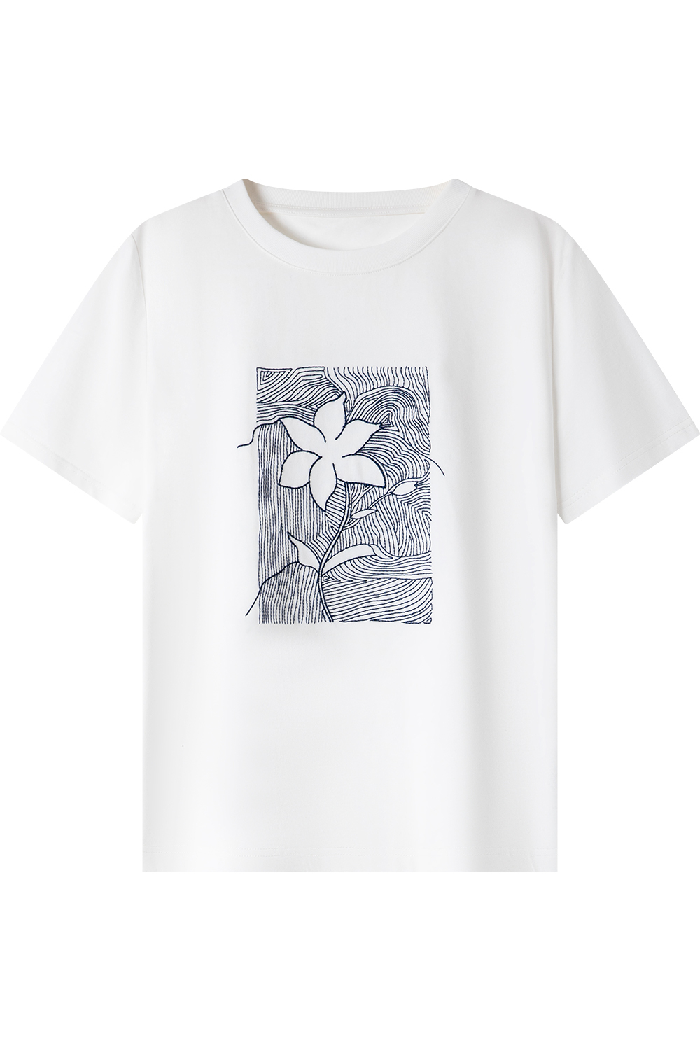 100% Cotton Flower Embroidered T-Shirt