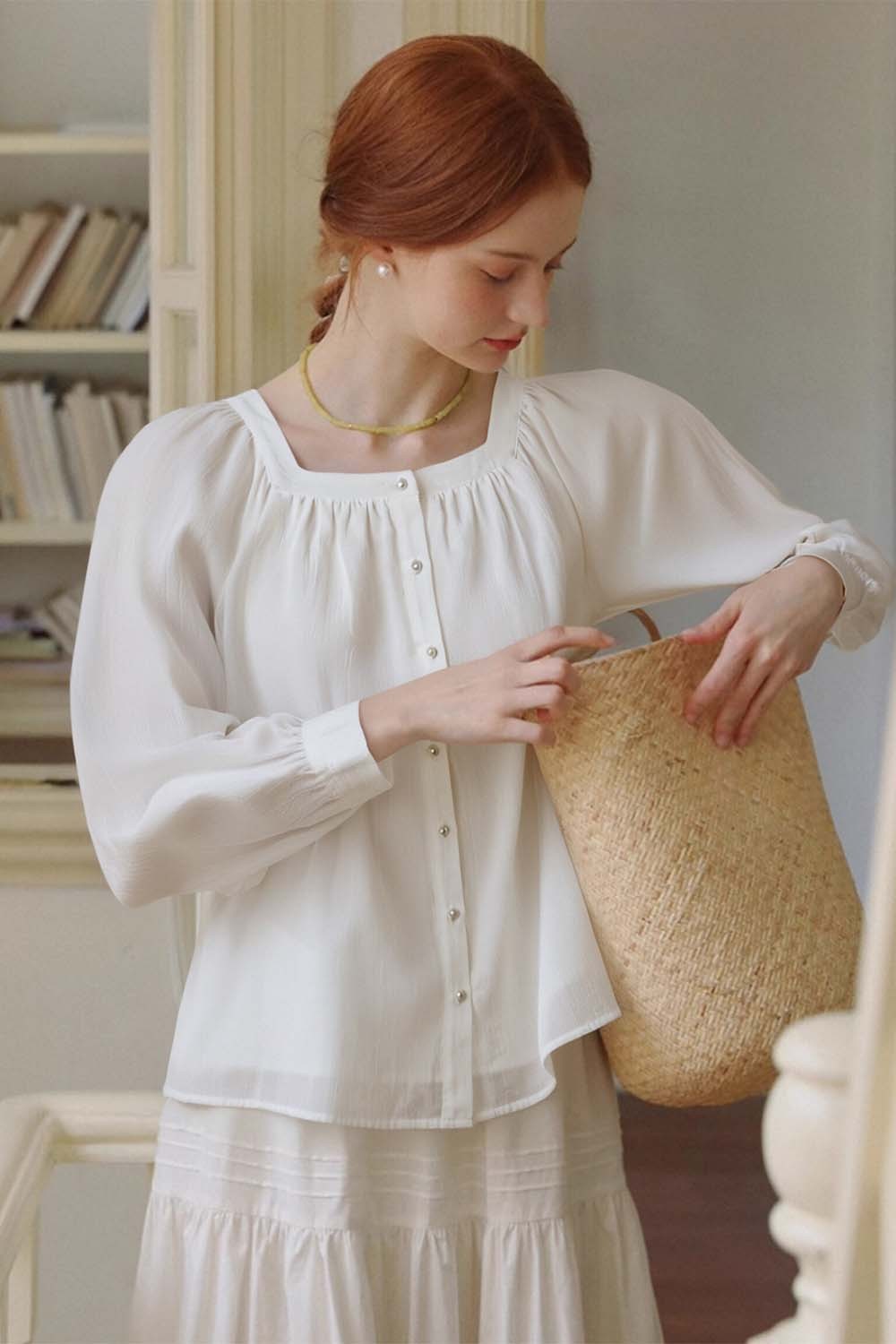 100% Cotton Square Neck Loose Shirt