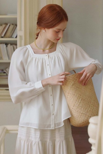 100% Cotton Square Neck Loose Shirt