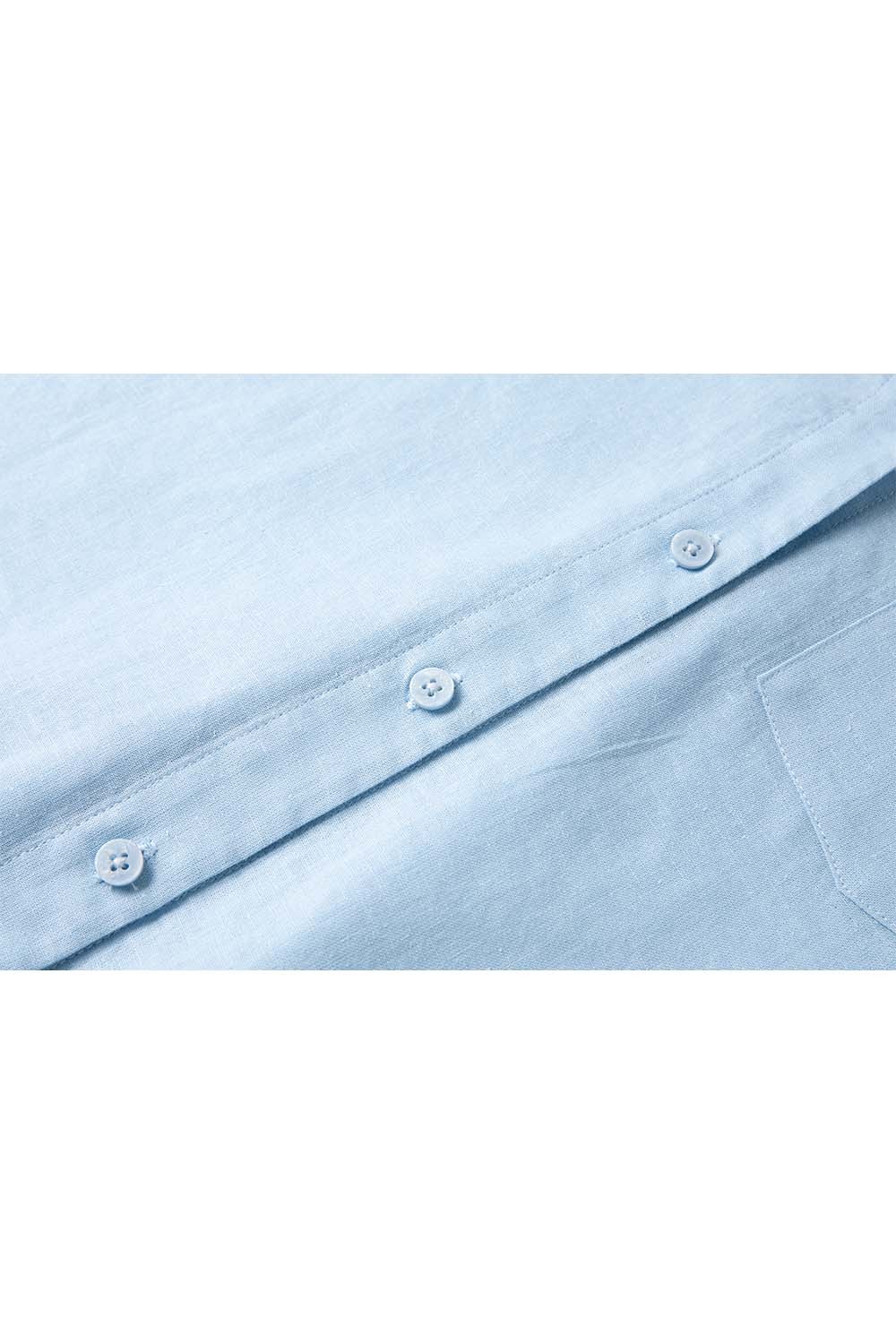 Ramie Blended Stand-Up Collar Patch Pocket Shirt