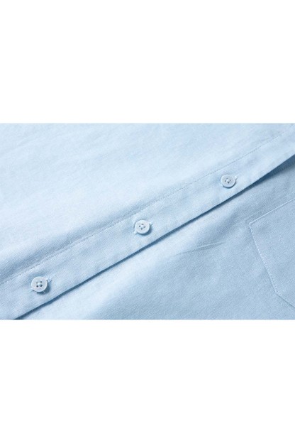 Ramie Blended Stand-Up Collar Patch Pocket Shirt