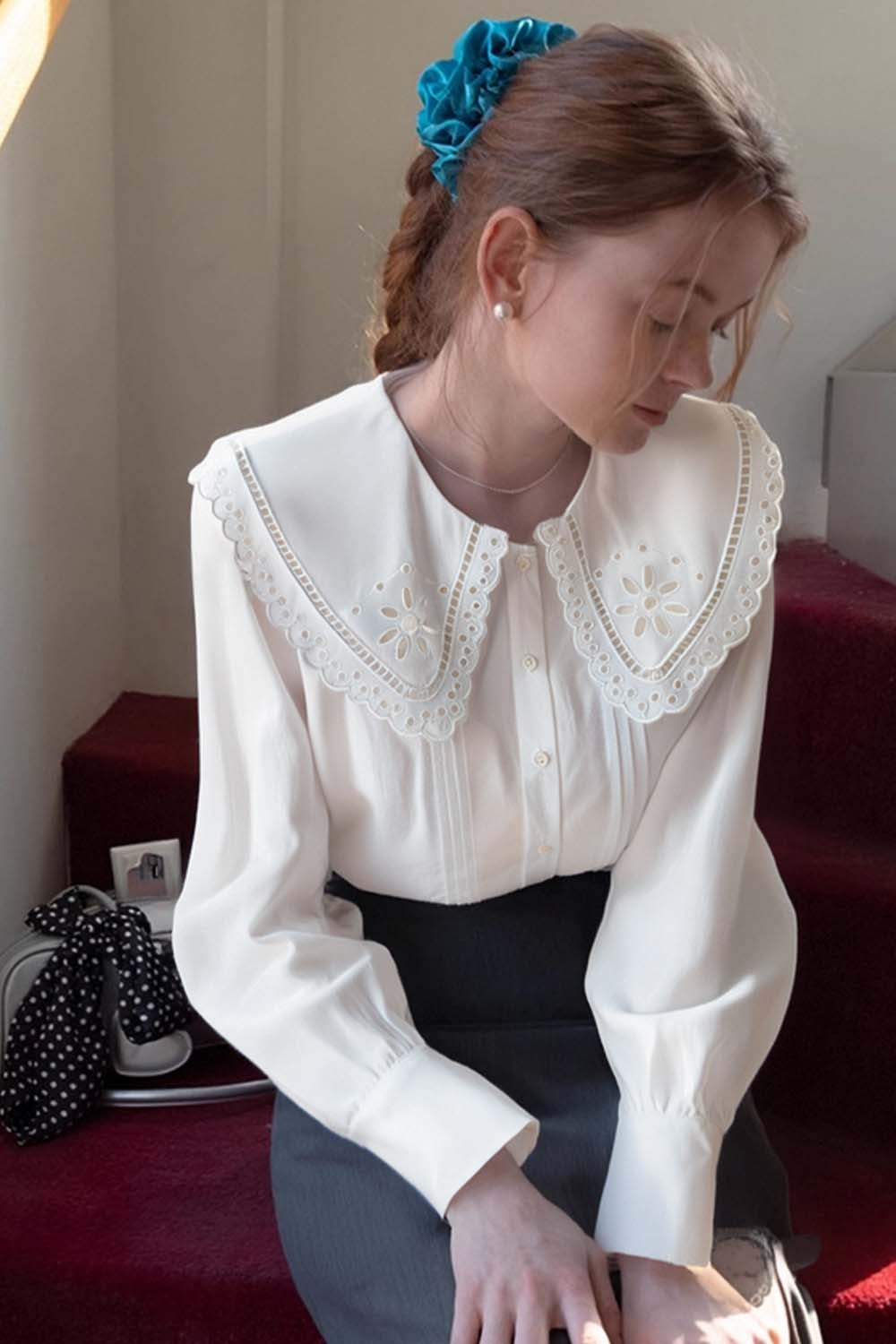 Cotton Lace Baby Collar Shirt