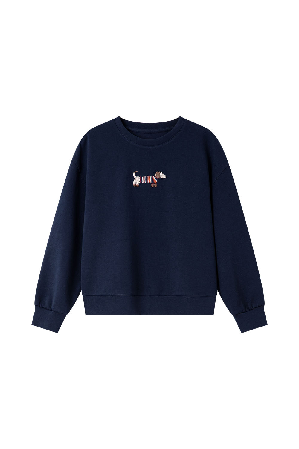 Dachshund Embroidered Round Neck Sweatshirt