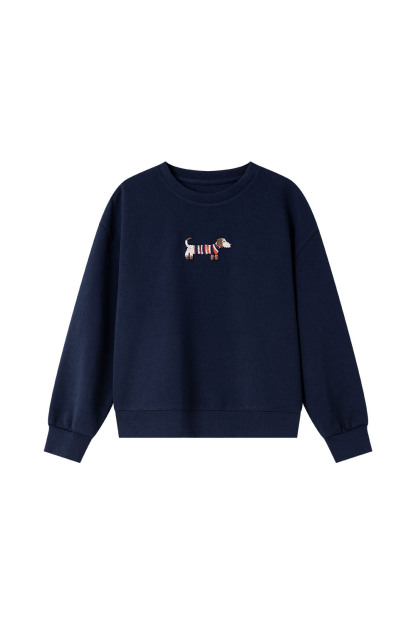 Dachshund Embroidered Round Neck Sweatshirt
