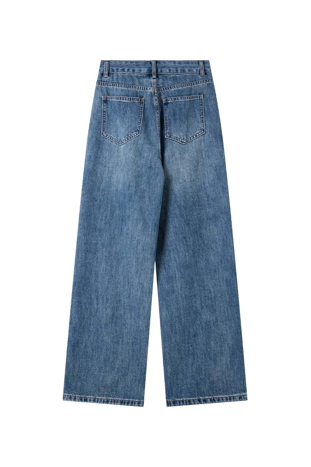 Dividing Line Decoration Denim Wide-Leg Pants