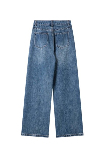 Dividing Line Decoration Denim Wide-Leg Pants