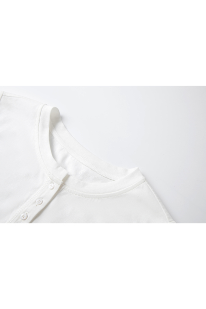 Round Neck Slit Solid Color T-Shirt