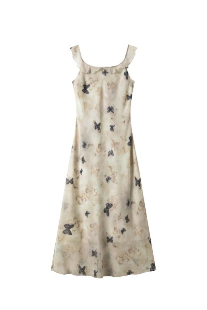 U-Neck Butterfly Suspender Dress