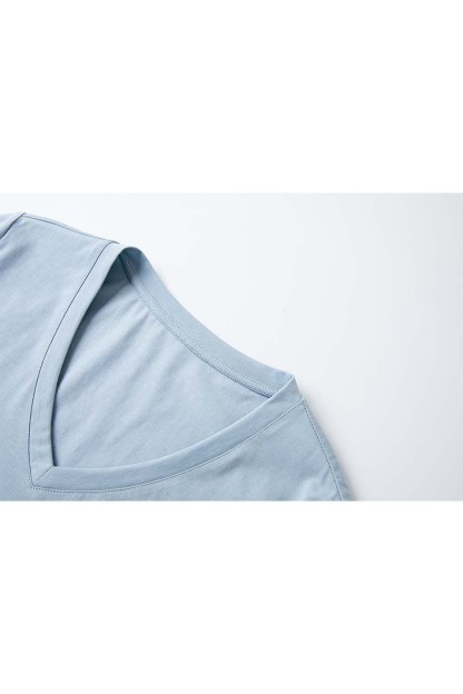 Pure Color V-Neck Casual T-Shirt