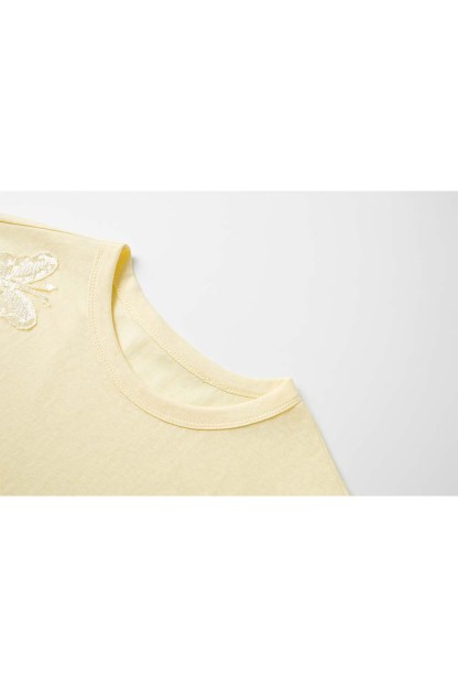 Lace Butterfly Solid Color T-Shirt